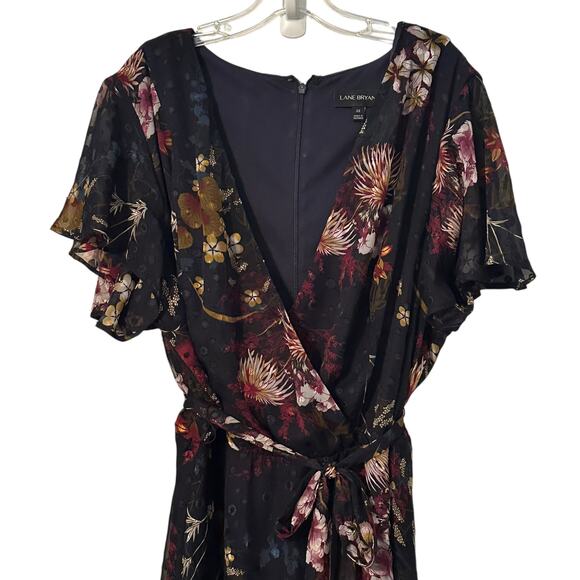 Lane Bryant Maxi Dress Womens Size 22 Navy Floral Chiffon Flutter Sleeve Belt 2X - Picture 3 of 9